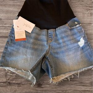 Isabel Maternity Ingrid & Isabel Size 2 Blue Jean Distressed Midi Shorts XS NWT